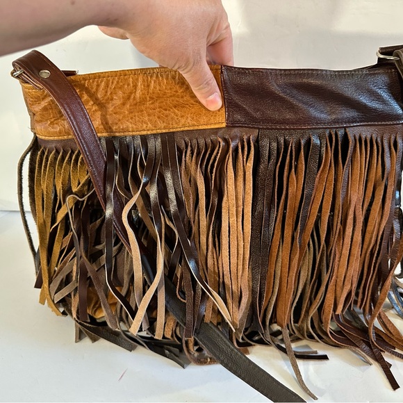 Multi colored, Brown and Tan Fringe Leather Bag - Picture 6 of 6